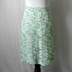 Vintage Crochet Shades of White Green Shell Lace Pattern Half Apron Country Core
